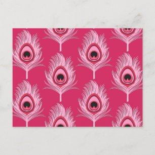 Peacock Feathers, Pastel Roze op Fuchsia Pink Briefkaart