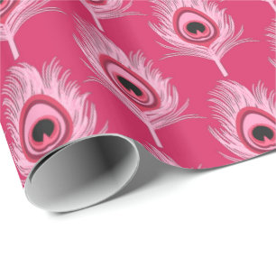 Peacock Feathers, Pastel Roze op Fuchsia Pink Cadeaupapier