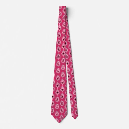 Peacock Feathers, Pastel Roze op Fuchsia Pink Stropdas (Voorkant)