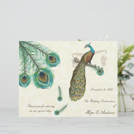 Peacock Feathers Programme de mariage sur Damask (Debout devant)