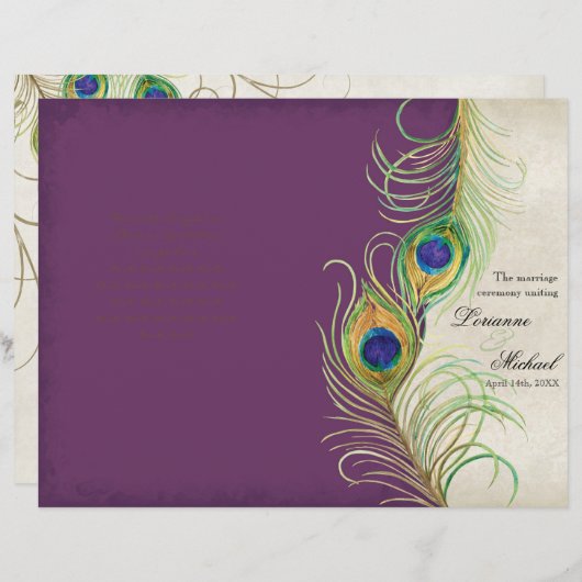 Peacock Feathers - Purple, Programme de mariage (Devant / Derrière)