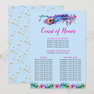 Peacock Feathers Quinceañera Hof van Eer Blauw Programma