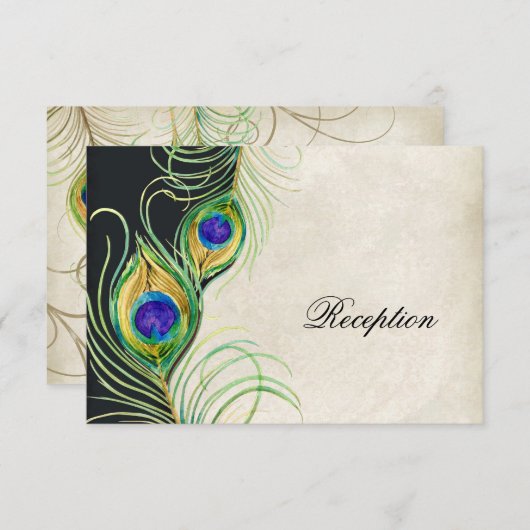 Peacock Feathers Receptie Uitnodiging Kaart (Voorkant / Achterkant)
