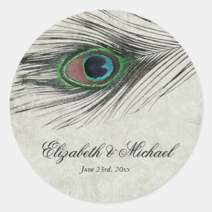  Peacock Feathers Ronde Bruiloft Favor Label