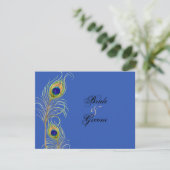 Peacock Feathers Royal Blue RSVP-responskaarten RSVP Kaartje (Staand voorkant)