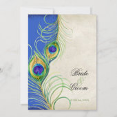 Peacock Feathers Royal Blue Wedding Invitation Kaart (Achterkant)