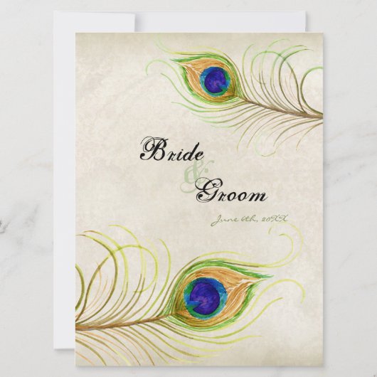 Peacock Feathers Royal Cobalt Blue bruiloft uitnod Kaart (Achterkant)