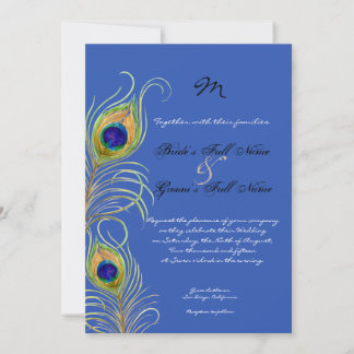 Peacock Feathers Royal Cobalt Blue bruiloft uitnod Kaart