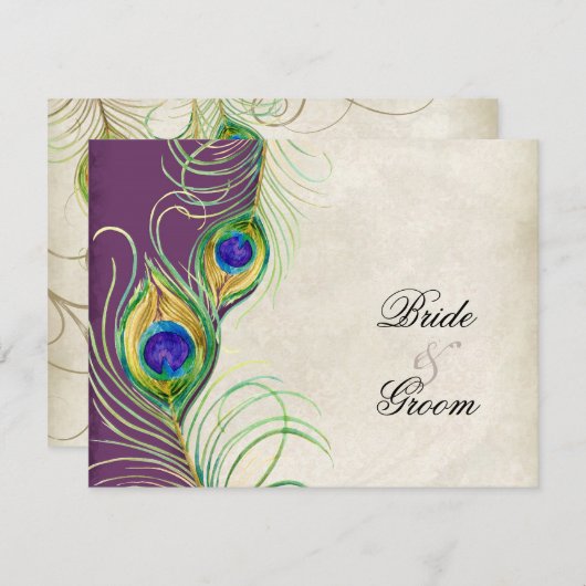 Peacock Feathers RSVP Respons Kaarten (Voorkant / Achterkant)