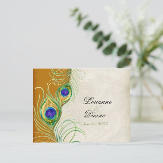 Peacock Feathers RSVP Response Briefkaarten (Staand voorkant)