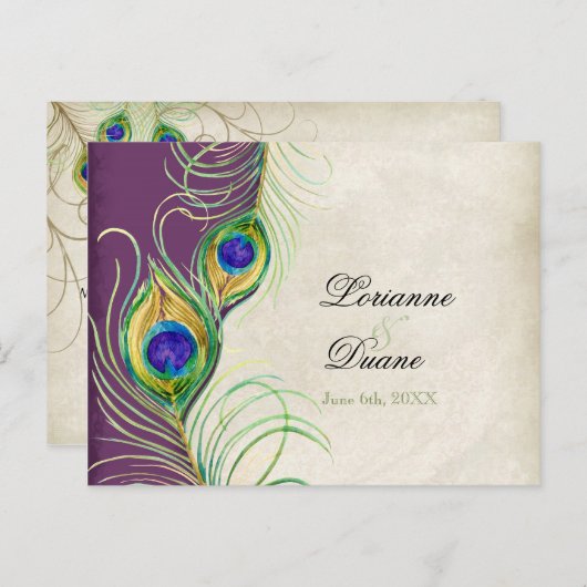 Peacock Feathers RSVP Response Briefkaarten (Voorkant / Achterkant)