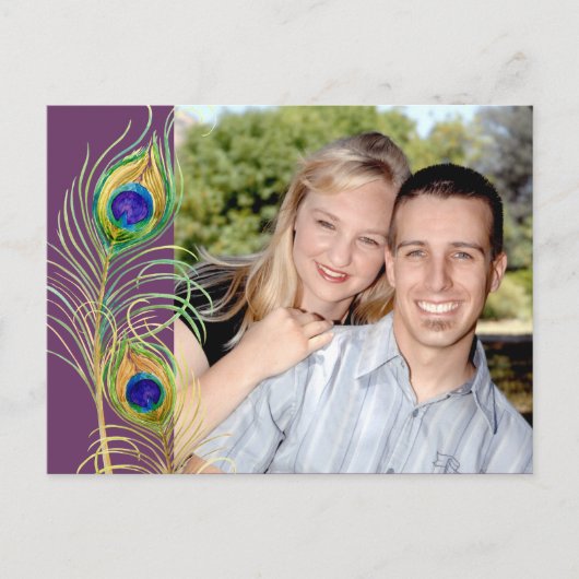 Peacock Feathers sparen de Datum uitnodigen Kaarte Aankondigingskaart (Voorkant)