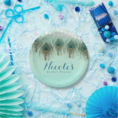 Peacock Feathers & String Lights Rustic Party Papieren Bordje (Feest)