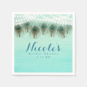 Peacock Feathers & String Lights Rustic Party Servetten (Voorkant)