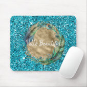 Peacock Feathers Turquoise Blue Glitter Muismat (Met muis)