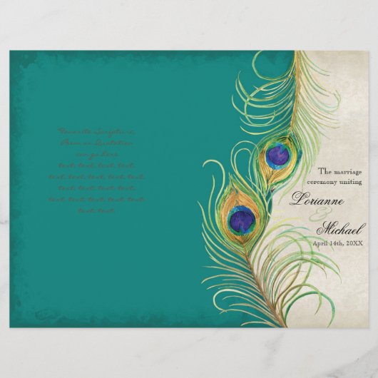 Peacock Feathers - Turquoise, programme de mariage (Devant)