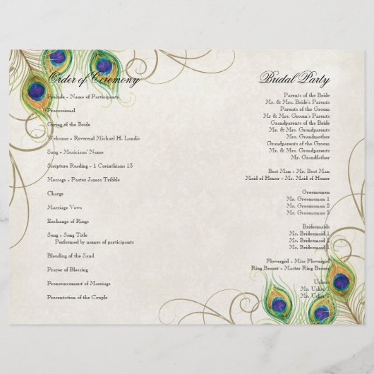 Peacock Feathers - Turquoise, programme de mariage (Dos)