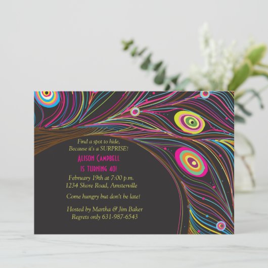 Peacock Feathers Uitnodiging (Staand voorkant)