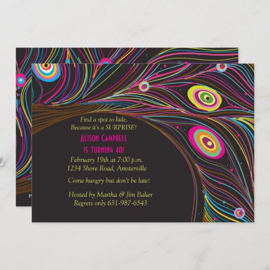 Peacock Feathers Uitnodiging (Voorkant / Achterkant)