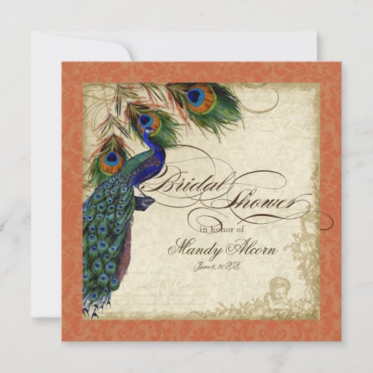 Peacock & Feathers Vrijgezellenfeest Nodig Sinaasa Kaart (Voorkant)
