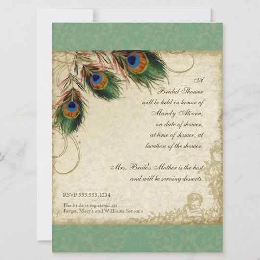 Peacock & Feathers Vrijgezellenfeest nodigt Groen Kaart (Achterkant)