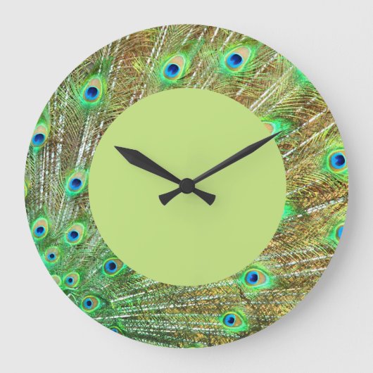 Peacock Feathers Wall Clock Grote Klok (Voorkant)
