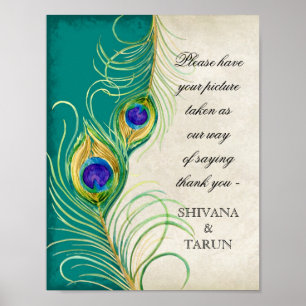 Peacock Feathers Weddenschap Fotografie Booth Sign Poster