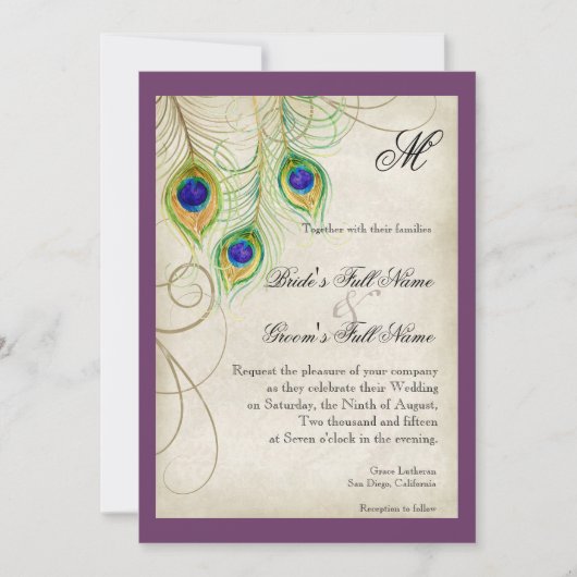 Peacock Feathers Weddenschap Kaart (Voorkant)