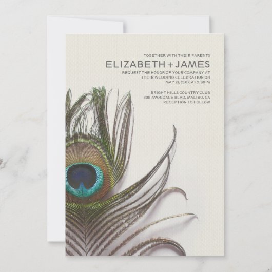Peacock Feathers Wedding Invitations Kaart (Voorkant)