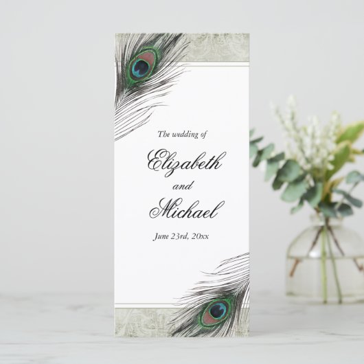 Peacock Feathers Wedding Program Programma (Staand voorkant)