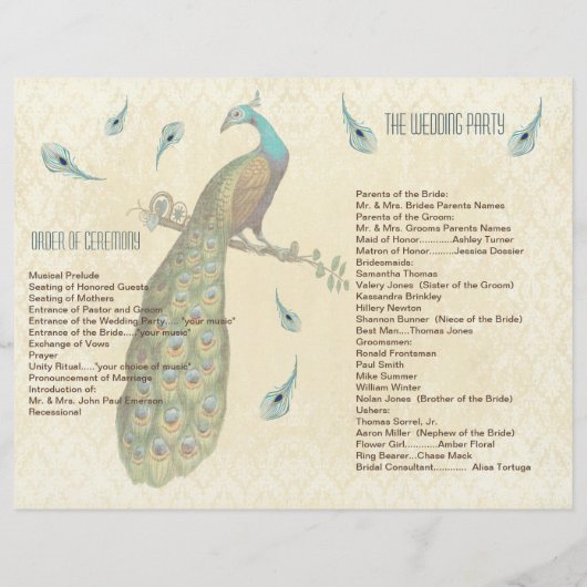 Peacock Feathers Wedding Programme (Achterkant)