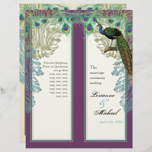 Peacock, Feathers - Wedding Programme (Voorkant / Achterkant)