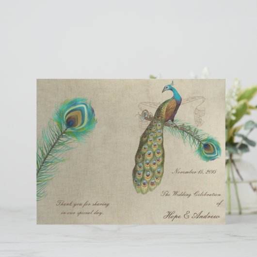 Peacock Feathers Wedding Programme 4 (Staand voorkant)