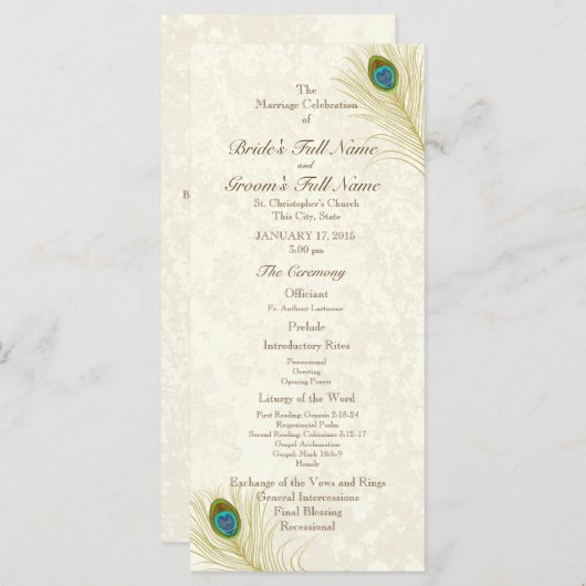 Peacock Feathers Wedding Programme Programma (Voorkant / Achterkant)