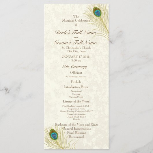 Peacock Feathers Wedding Programme Programma (Voorkant)