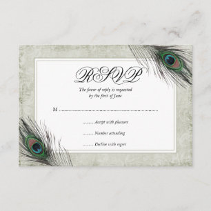 Peacock Feathers Wedding RSVP Kaartje