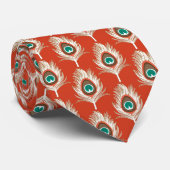 Peacock Feathers, White on Mandarin Oranje Stropdas (Opgerold)