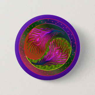 Peacock Feathers Yin Yang 2 Ronde Button 5,7 Cm