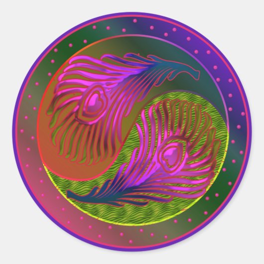 Peacock Feathers Yin Yang 2 Ronde Sticker (Voorkant)