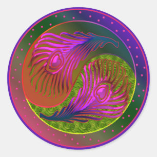 Peacock Feathers Yin Yang 2 Ronde Sticker