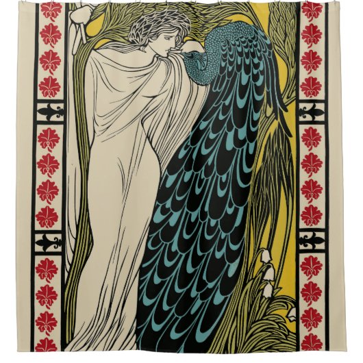 Peacock Fine Art Bird Nouveau Douchegordijn (Voorkant)