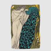 Peacock Fine Art Bird Nouveau Golfhanddoek (Voorkant)