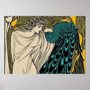 Peacock Fine Art Bird Nouveau Poster