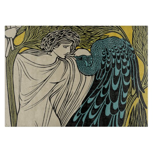 Peacock Fine Art Bird Nouveau Snijplank (Voorkant)