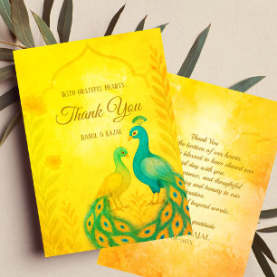 Peacock Floral Indian Wedding Dank je wel kaart