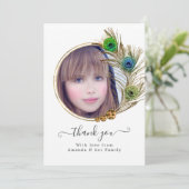  Peacock Floral Quinceañera Bedankkaart (Staand voorkant)