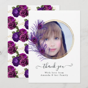 Peacock Floral Quinceañera Foto Bedankkaart