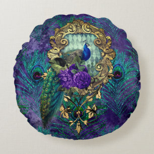 Peacock floral Victoriaans vether elegant Rond Kussen