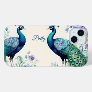 Peacock floral waterverf iPhone 15 mini hoesje