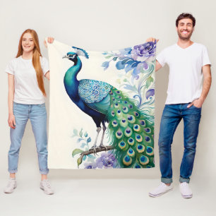 Peacock floral waterverf fleece deken